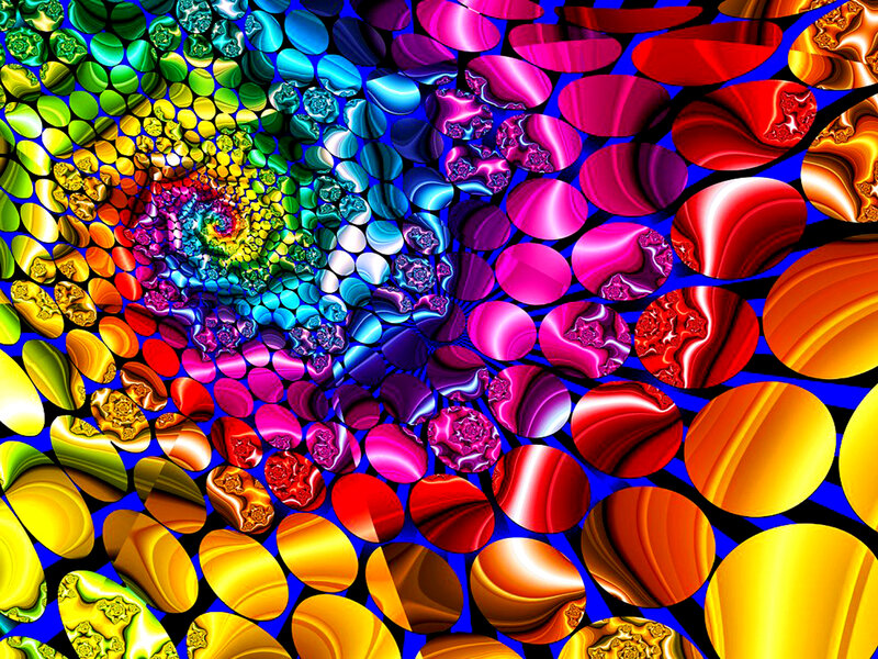 Colorful Fractal Spiral — Blue, Vibrant, Digital Art, Circles