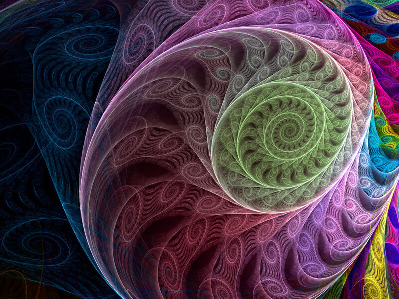 Colorful Fractal Spiral — Green, Hypnotic, Abstract, Colors, Purple