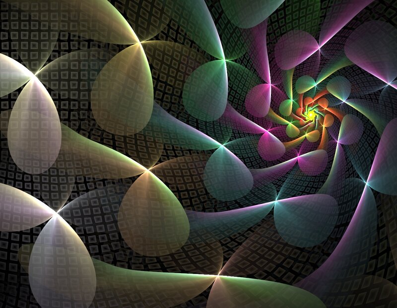 Colorful Fractal Spiral — Green, Hypnotic, Abstract