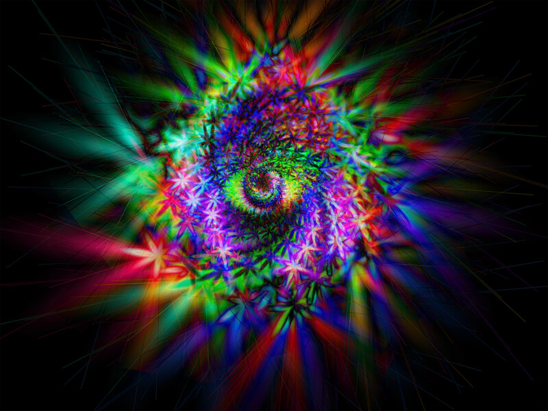 Colorful Fractal Spiral — Green, Vibrant, Abstract, Stars