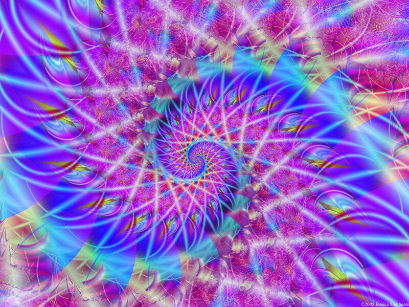 Colorful Fractal Spiral — Purple, Hypnotic, Abstract, Light Rays