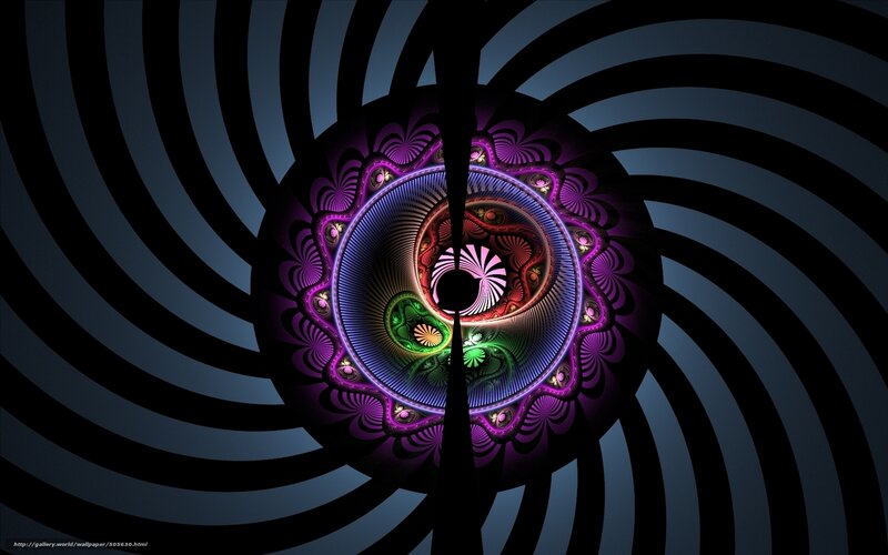 Colorful Fractal Spiral — Purple, Hypnotic, Digital Art, Mandala, Green, Black