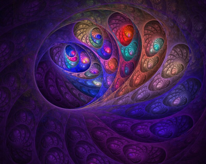 Colorful Fractal Spiral — Purple, Hypnotic, Digital Art, Tunnel