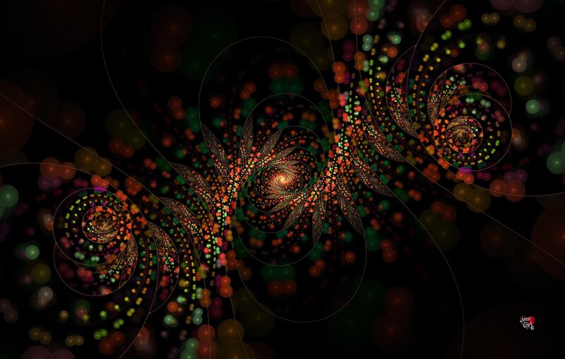 Colorful Fractal Spirals — Black, Hypnotic, Digital Art