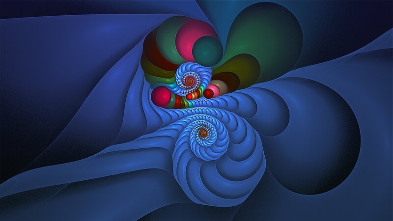 Colorful Fractal Spirals — Blue, Abstract