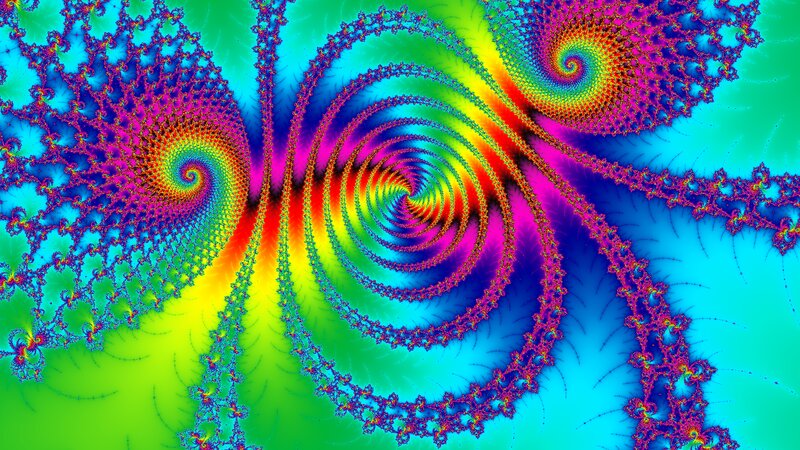 Colorful Fractal Spirals — Blue, Hypnotic, Abstract, Patterns