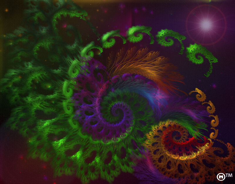 Colorful Fractal Spirals — Green, Hypnotic