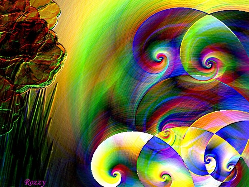 Colorful Fractal Spirals — Green, Vibrant, Digital Art, Flower