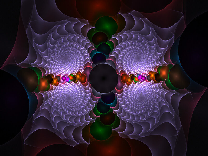 Colorful Fractal Spirals — Purple, Hypnotic, Digital Art, Spheres