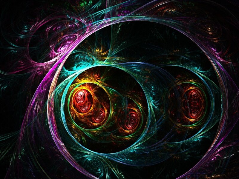 Colorful Fractal Swirls — Purple, Dynamic, Abstract, Spirals, Light Trails