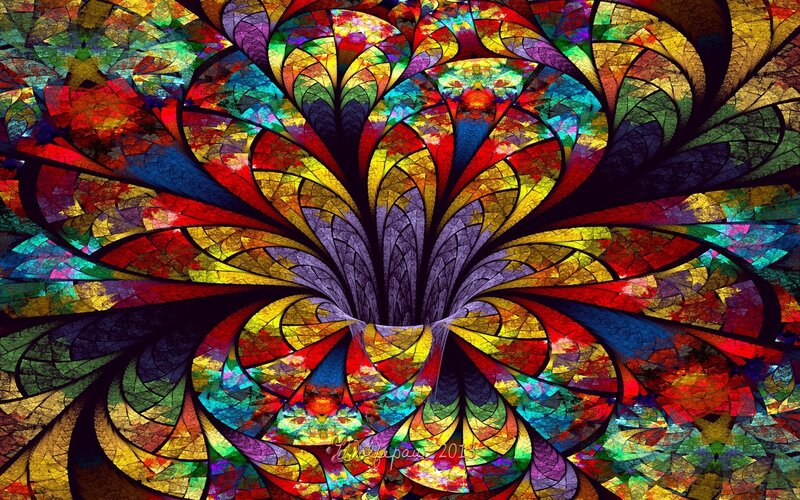 Colorful Fractal Tunnel — Red, Vibrant, Digital Art, Stained Glass