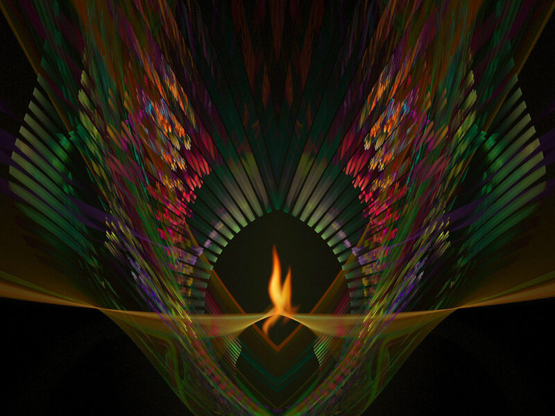 Colorful fractal tunnel with flame