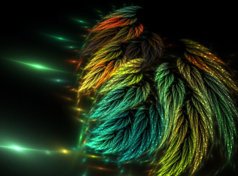Colorful Fractal Wings — Green, Dramatic