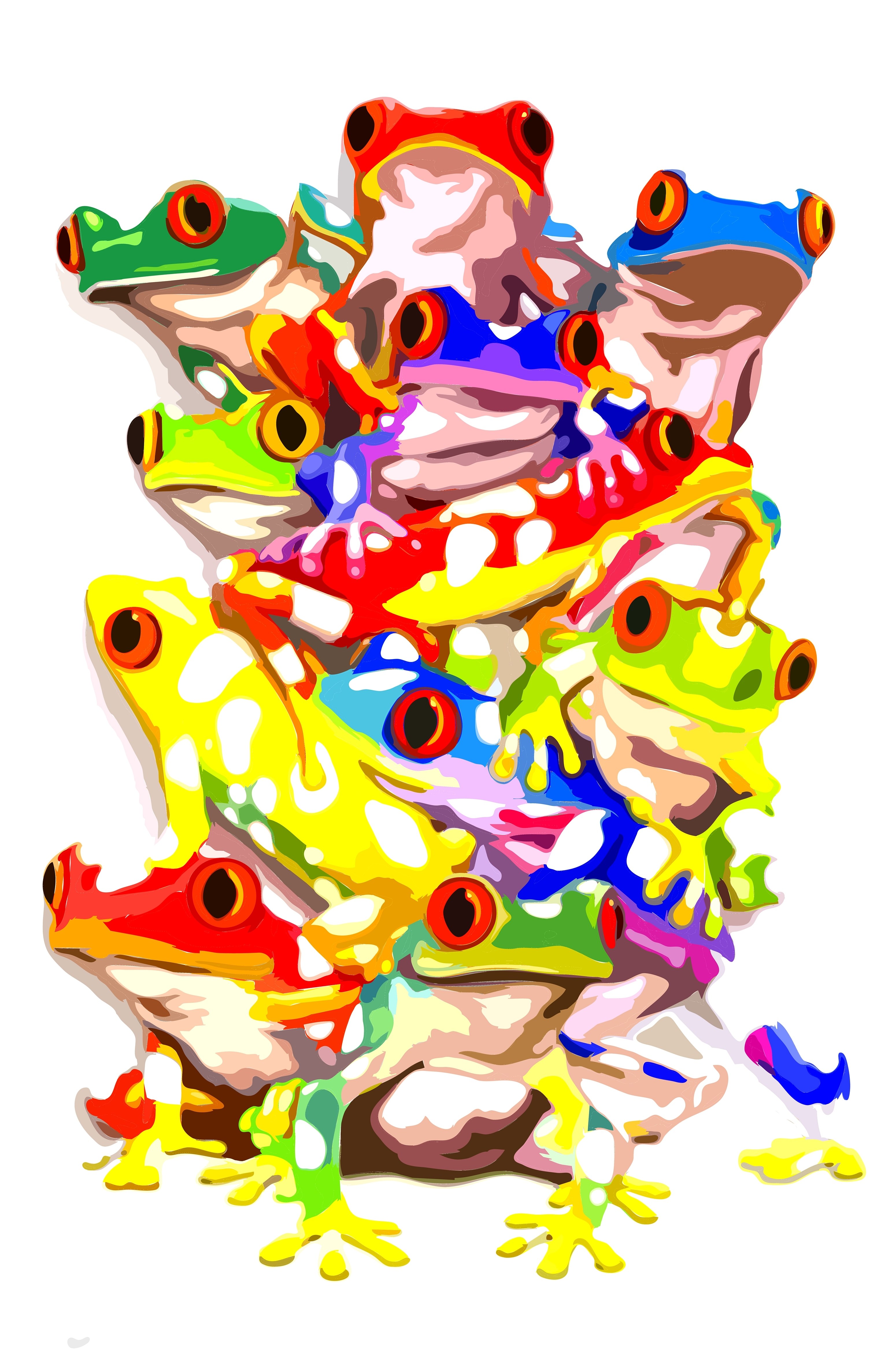 Colorful frogs stacked together