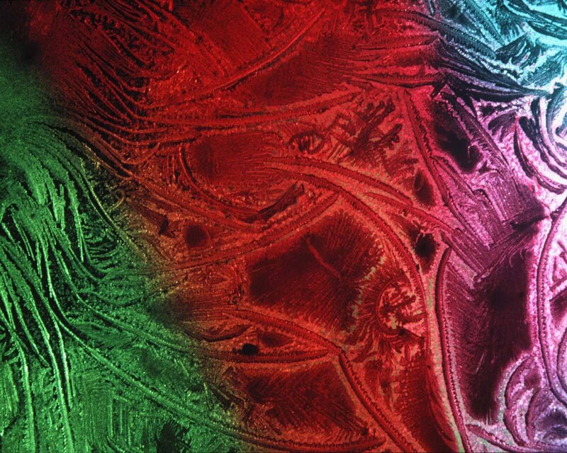 Colorful frost patterns on glass