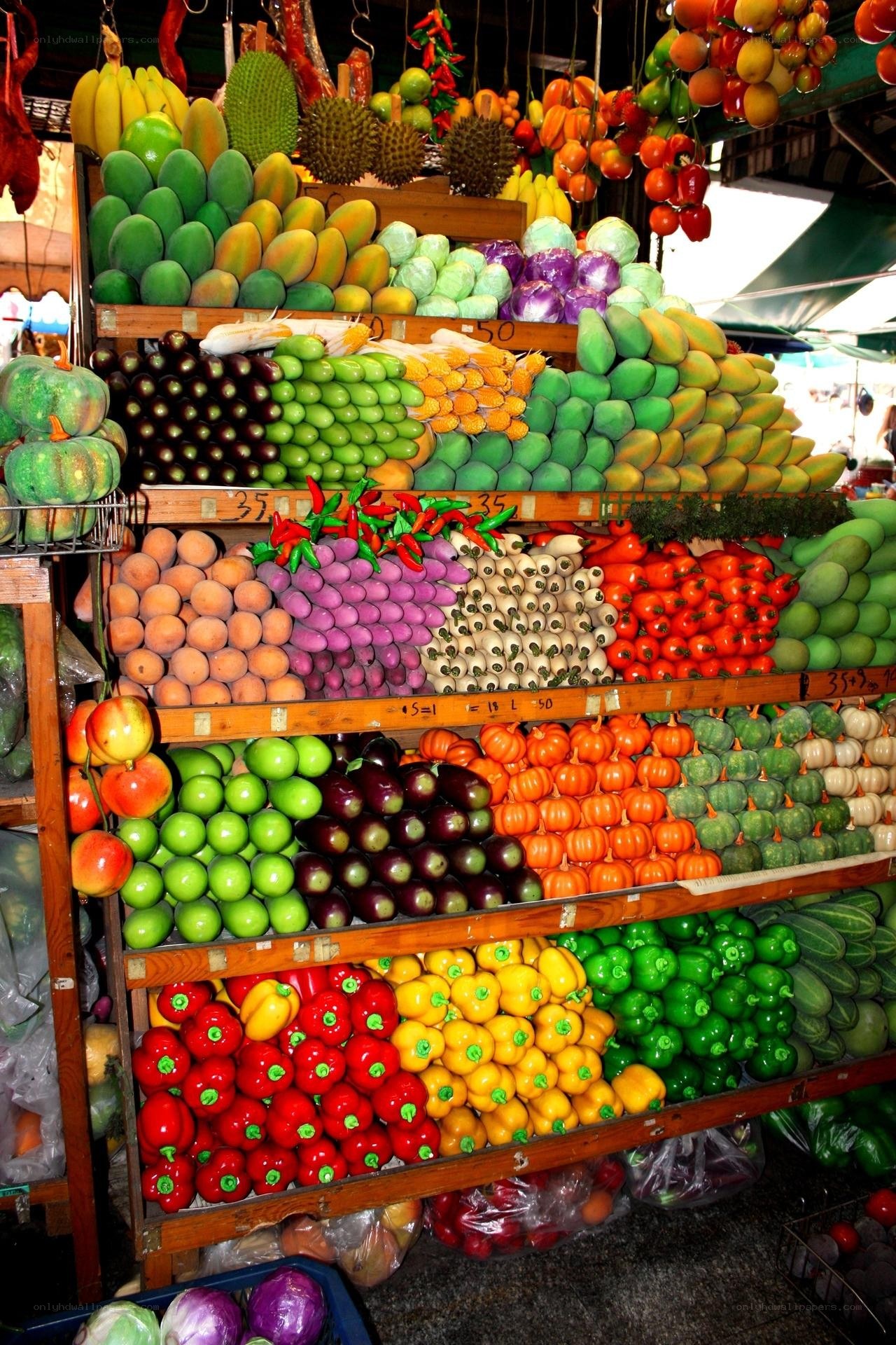 Colorful fruit and vegetable stall