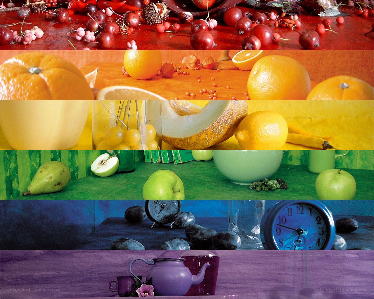 Colorful fruit still life collage