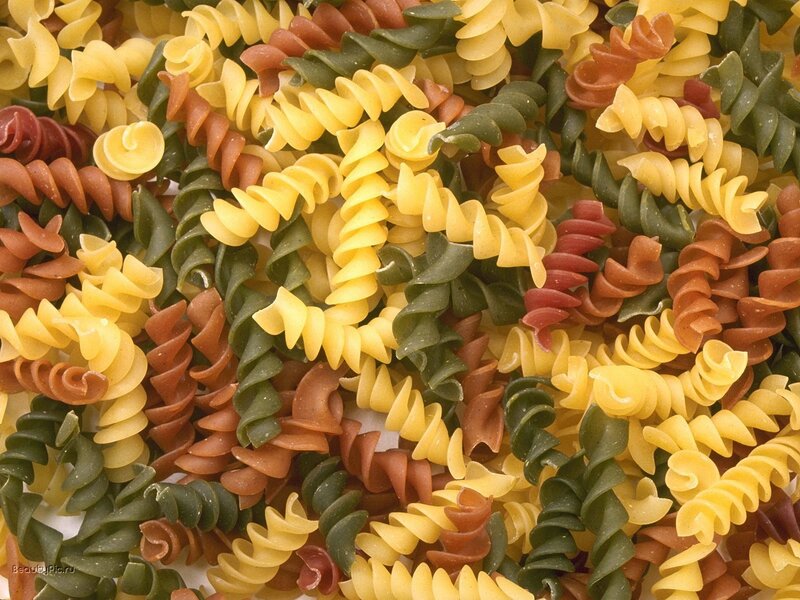 Colorful fusilli pasta close-up