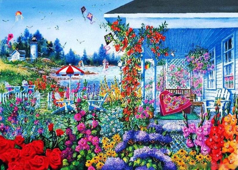 Colorful Garden by Cottage