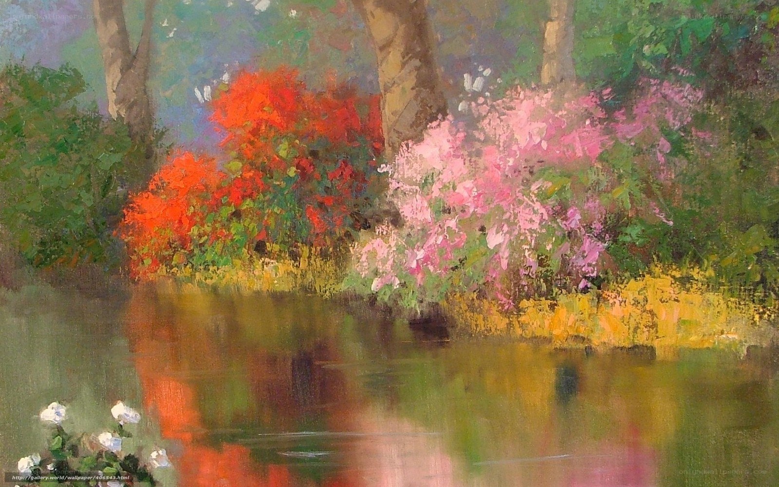Colorful garden by the water