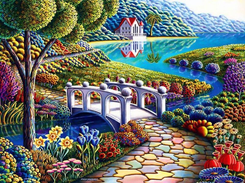 Colorful Garden Landscape — Blue, Serene