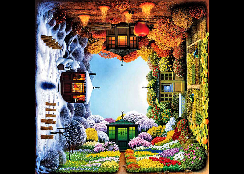 Colorful Garden Landscape — Green, Whimsical
