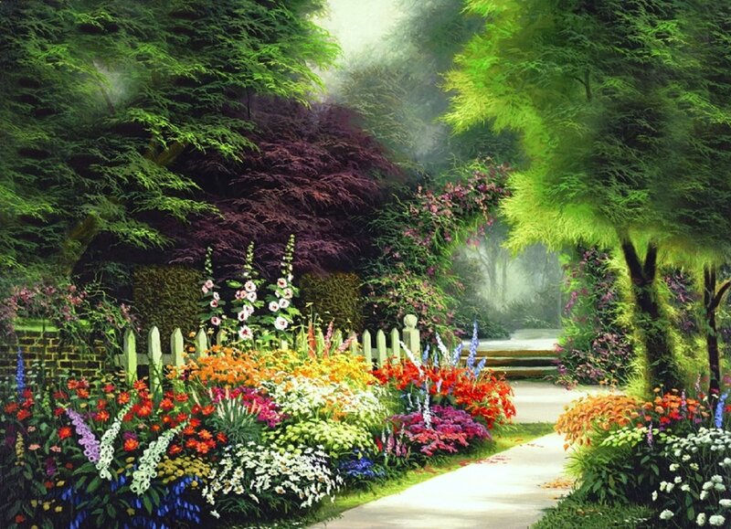 Colorful Garden Path — Green, Serene, Morning