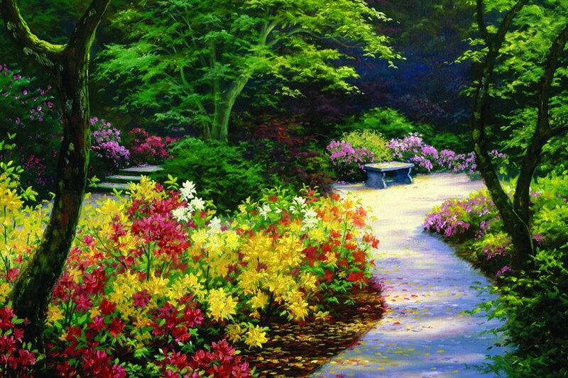 Colorful Garden Path — Green, Serene, Spring