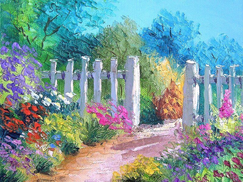 Colorful garden path scene
