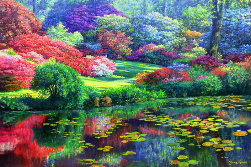 Colorful Garden Pond — Green, Serene