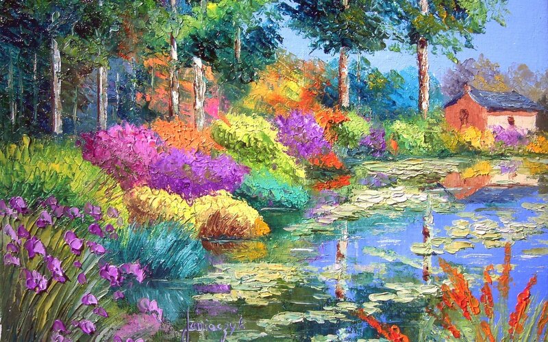 Colorful Garden Pond — Purple, Serene
