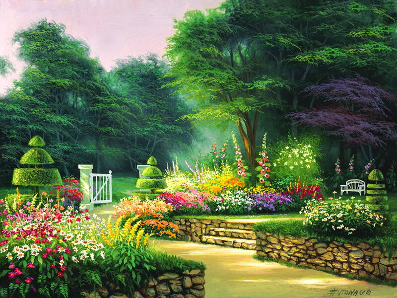 Colorful Garden Scene — Green, Serene