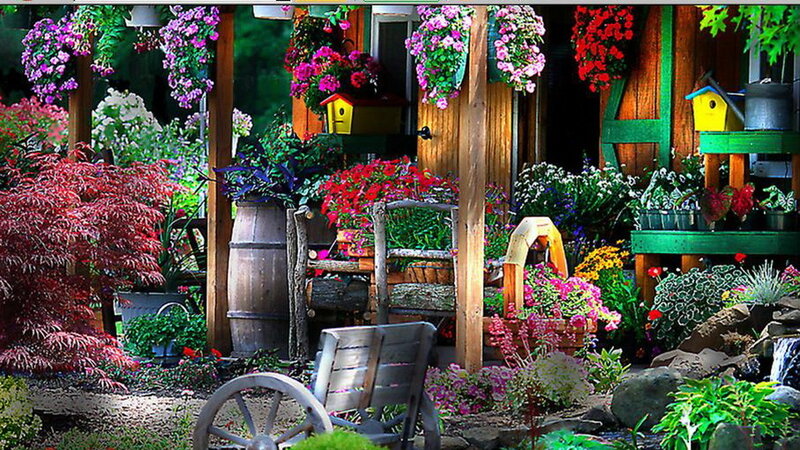 Colorful Garden Scene — Green
