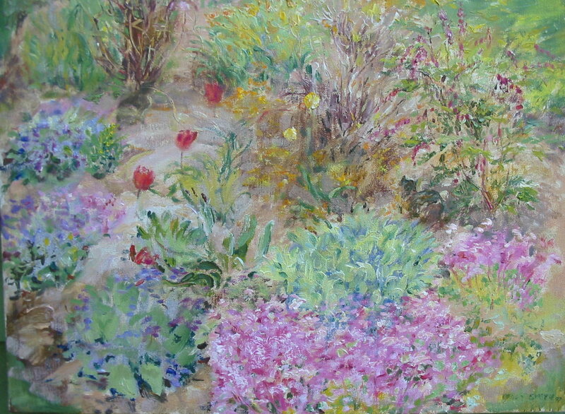 Colorful garden scene painting