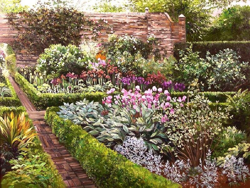 Colorful Garden with Brick Path