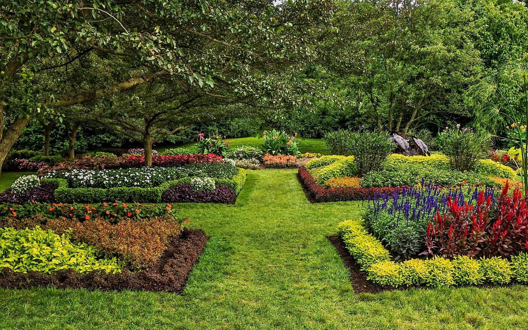 Colorful garden with flower beds