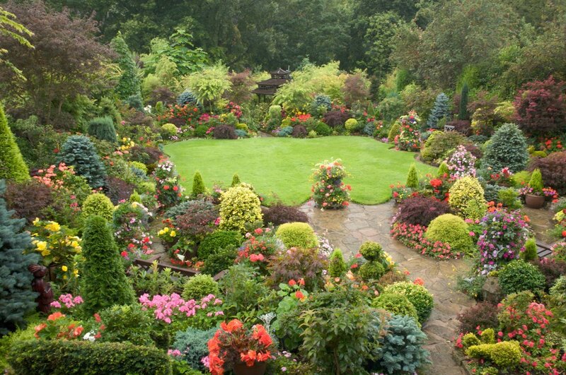 Colorful Garden with Lawn — Green, Serene
