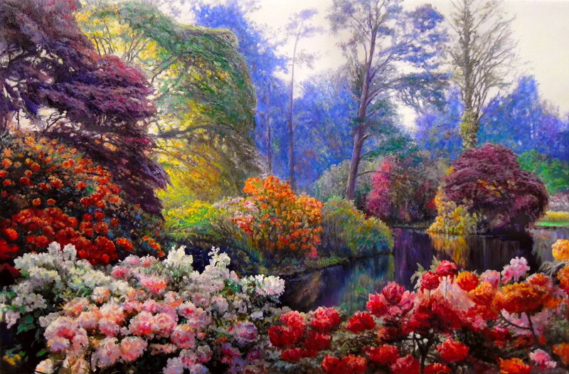 Colorful Garden with Pond — Green
