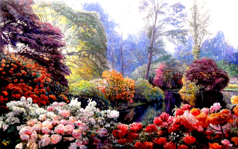 Colorful Garden with Pond — Red