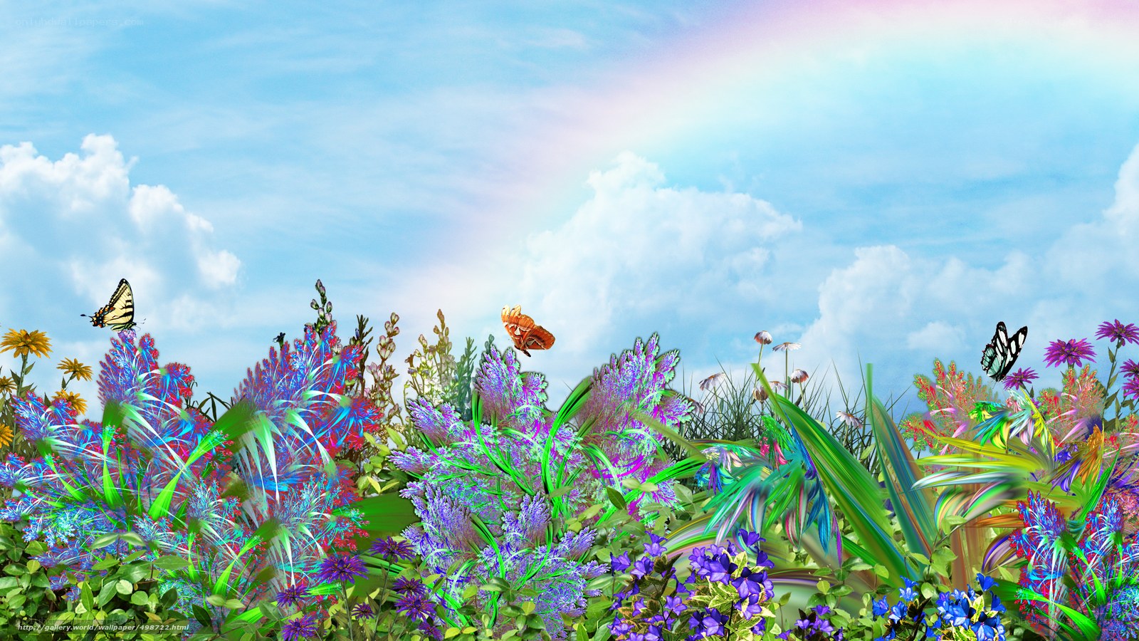 Colorful garden with rainbow
