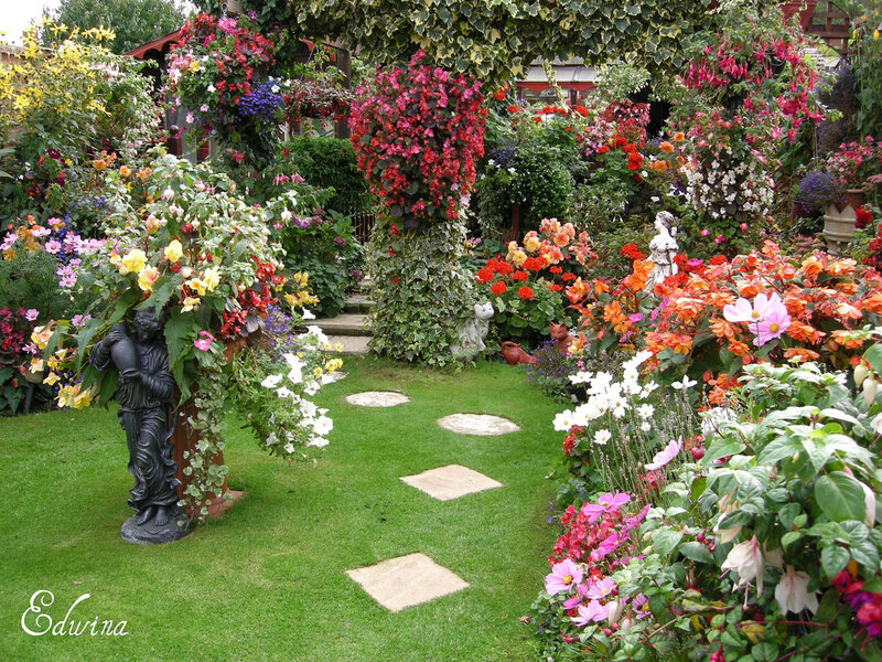 Colorful Garden with Statues