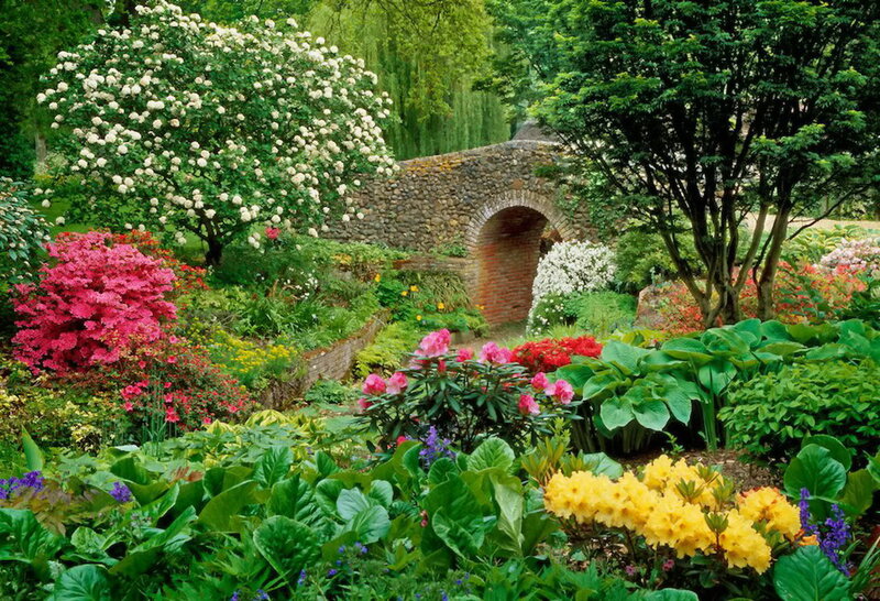 Colorful Garden with Stone Bridge — Green