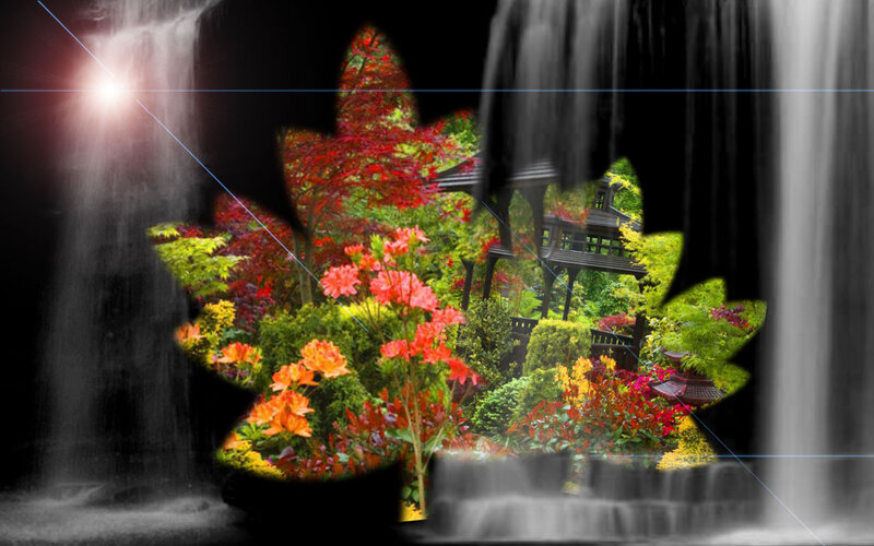 Colorful Garden with Waterfall — Red