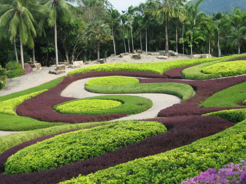 colorful garden with winding paths