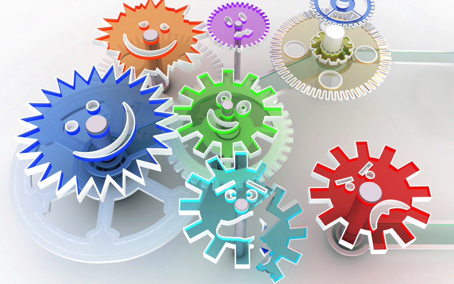 colorful gears with faces