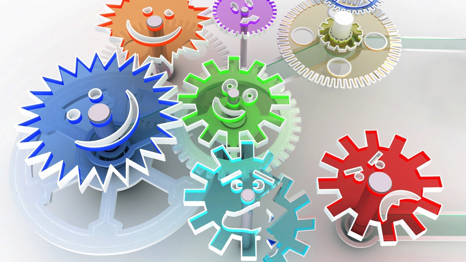 colorful gears with faces