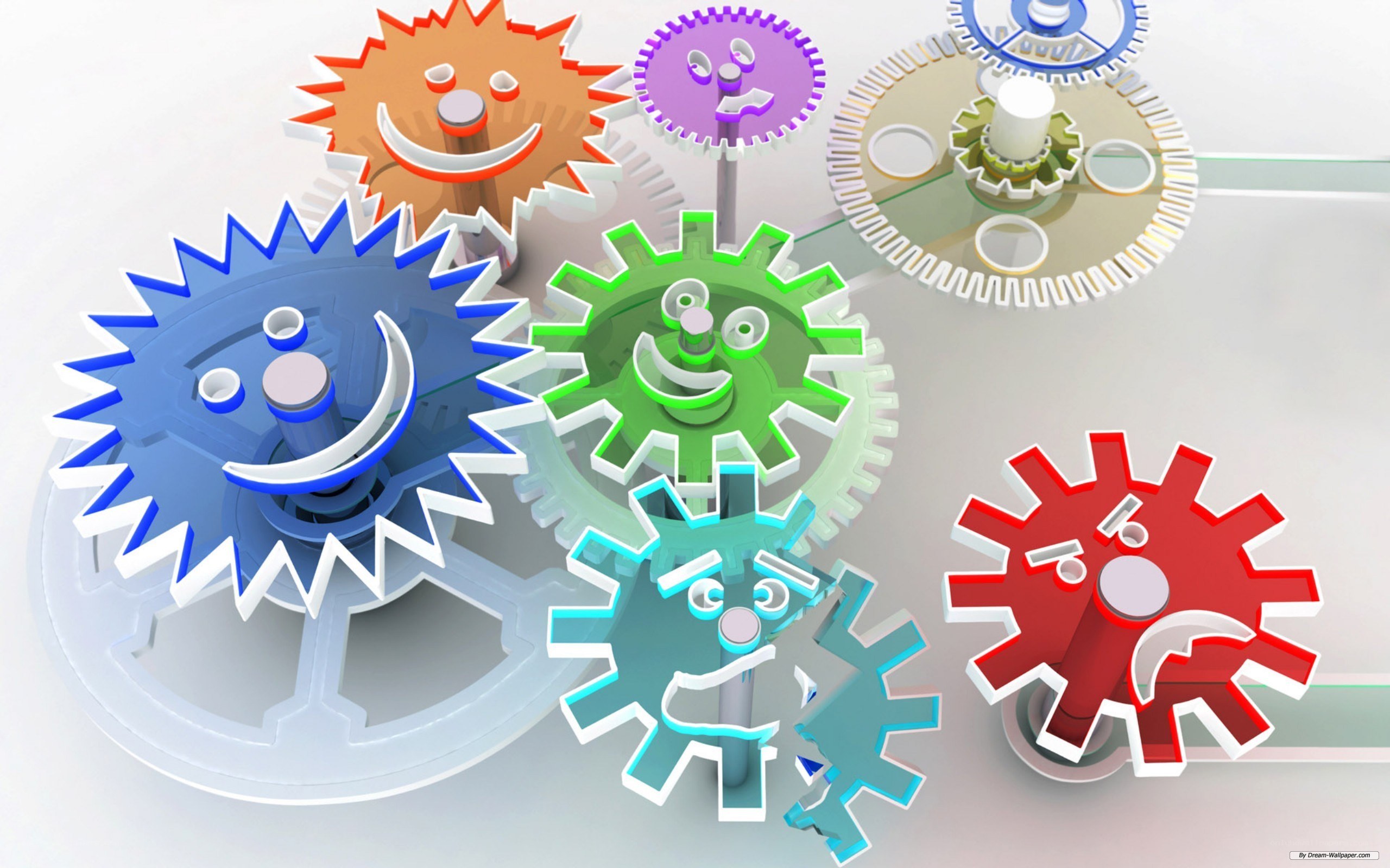 colorful gears with faces