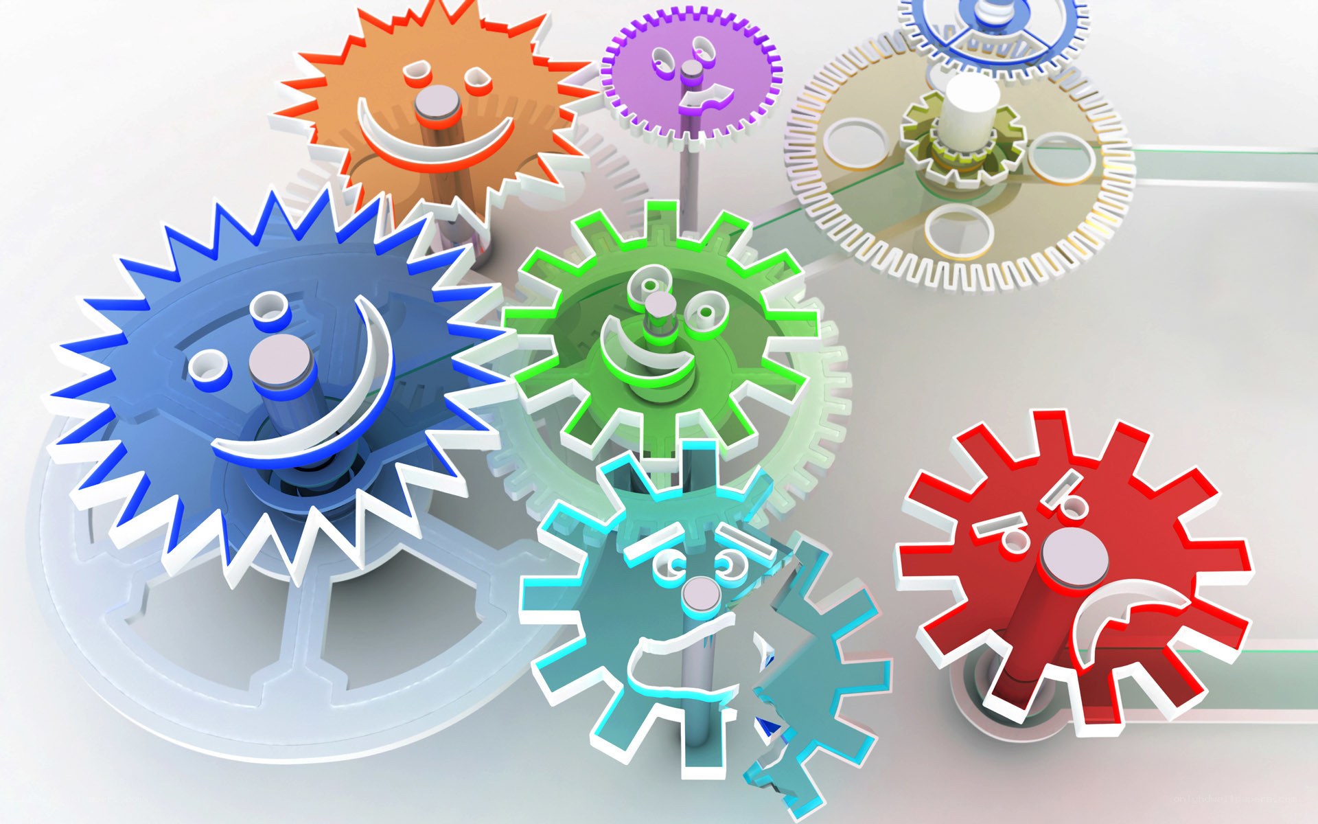 Colorful gears with faces