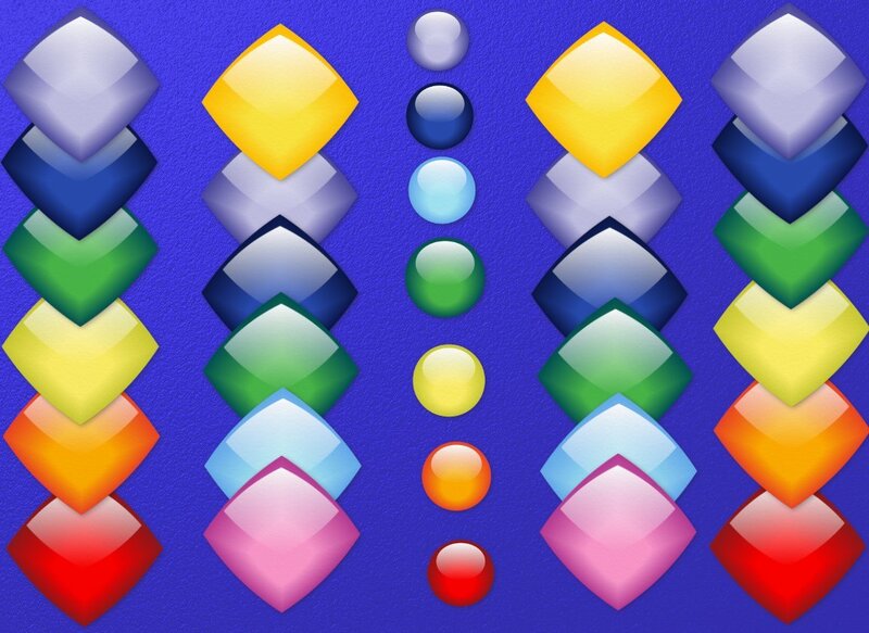 Colorful gem shapes on blue
