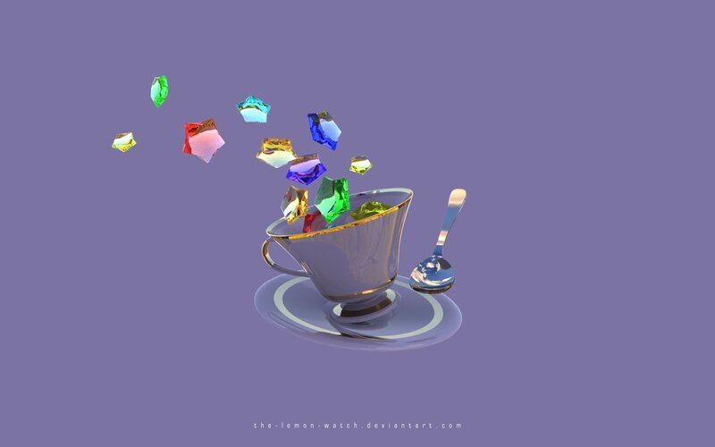 Colorful gems in a teacup